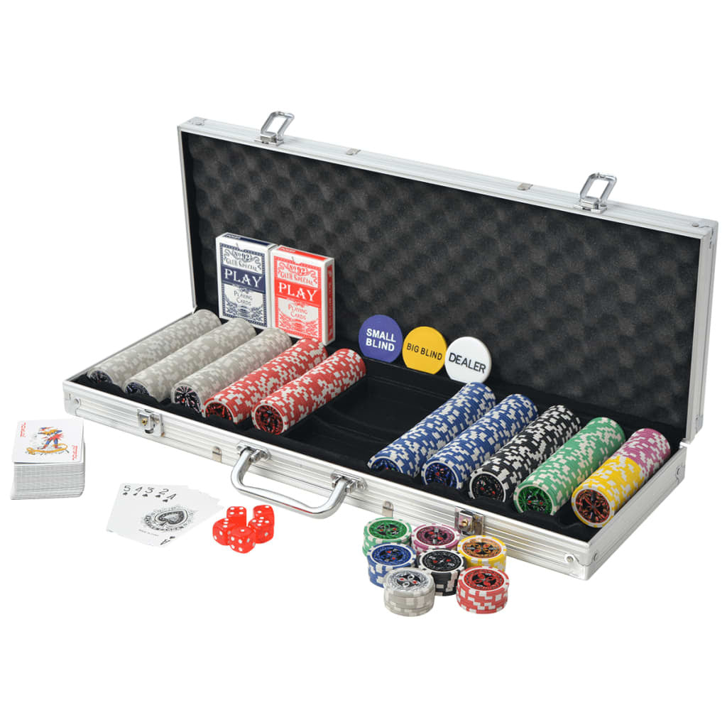 Poker Set 500 Laser Chips Aluminium Case Casino Game Night Silver