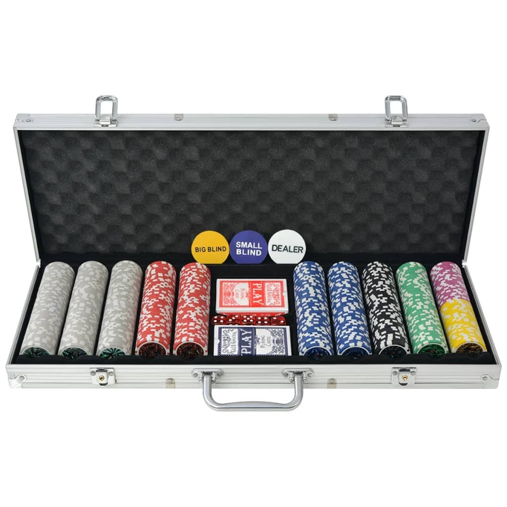 Poker Set 500 Laser Chips Aluminium Case Casino Game Night Silver