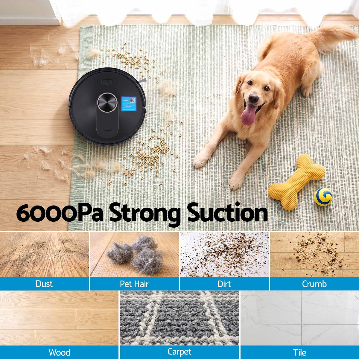 DEVANTI 3in1 Robot Vacuum and Mop, Self-Empty APP Control 6000Pa LDS Laser