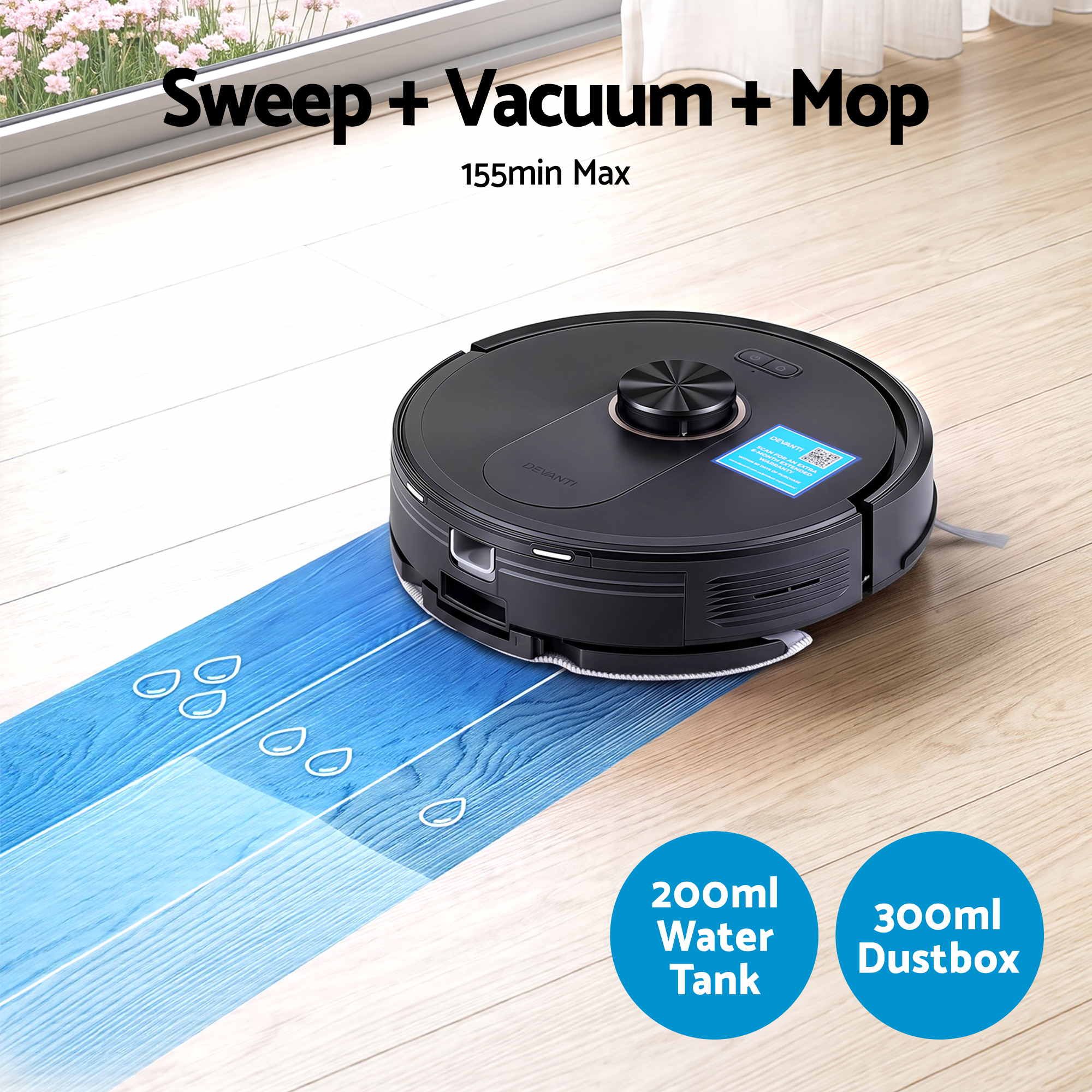 DEVANTI 3in1 Robot Vacuum and Mop, Self-Empty APP Control 6000Pa LDS Laser