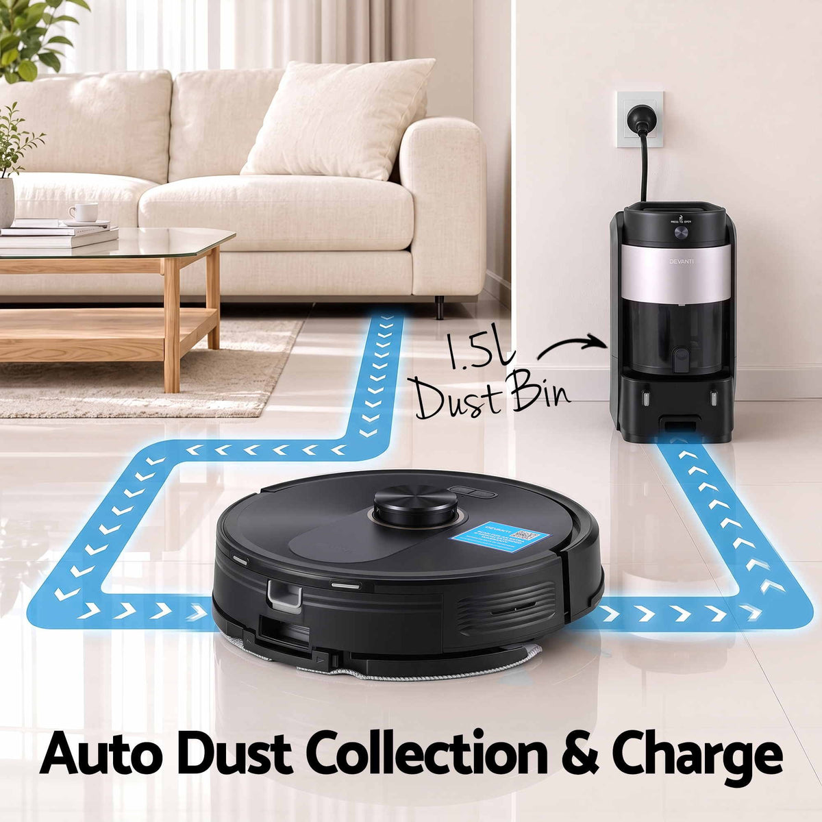 DEVANTI 3in1 Robot Vacuum and Mop, Self-Empty APP Control 6000Pa LDS Laser