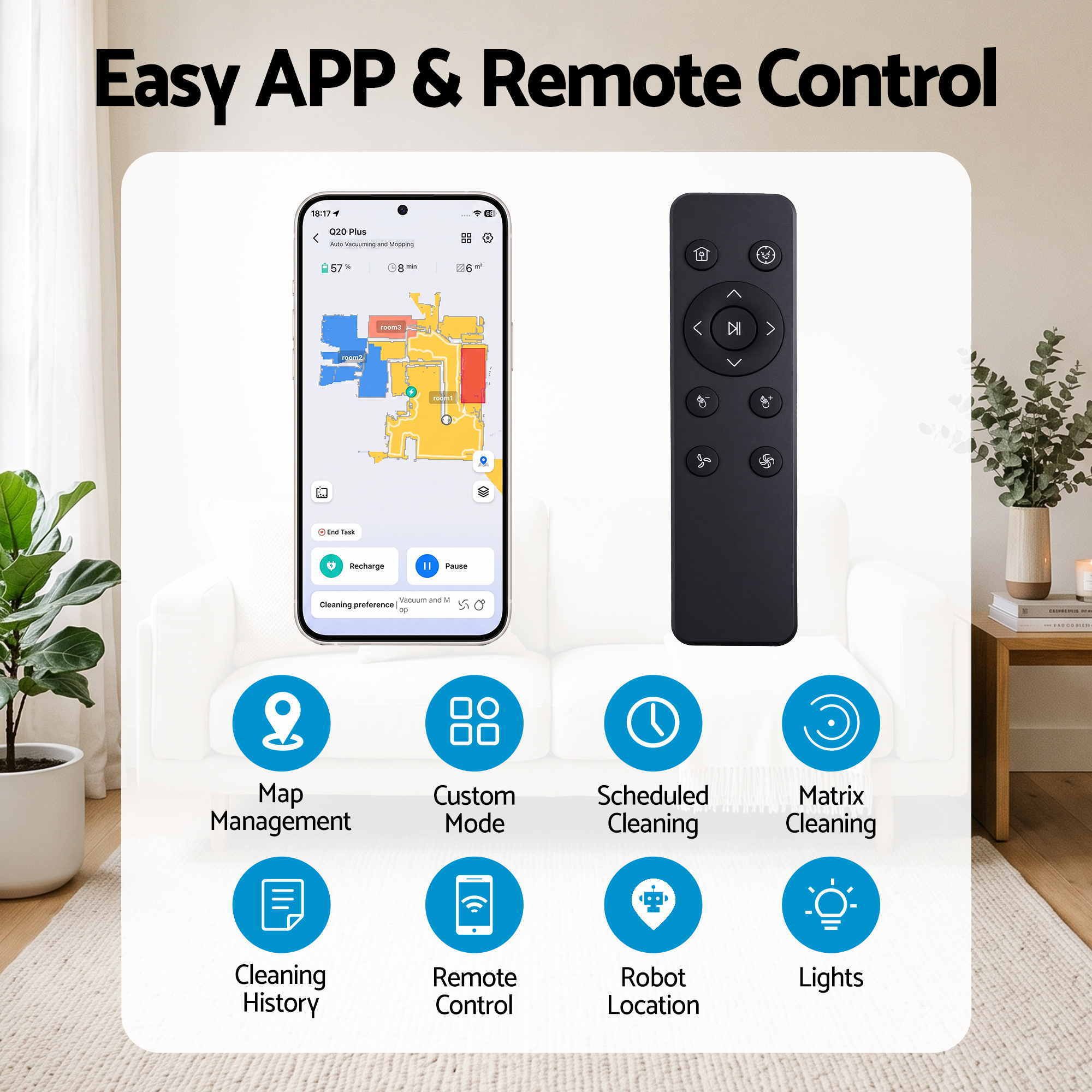 DEVANTI 3in1 Robot Vacuum and Mop, Self-Empty APP Control 6000Pa LDS Laser