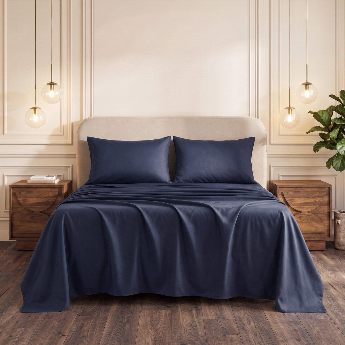 Giselle King 500TC Cotton 4Pcs Sheet Set 40cm Extra Deep Pocket Navy Blue