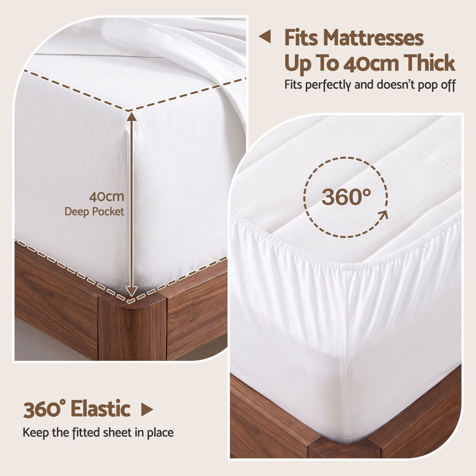Giselle Single 500TC Cotton 4Pcs Sheet Set 40cm Extra Deep Pocket White