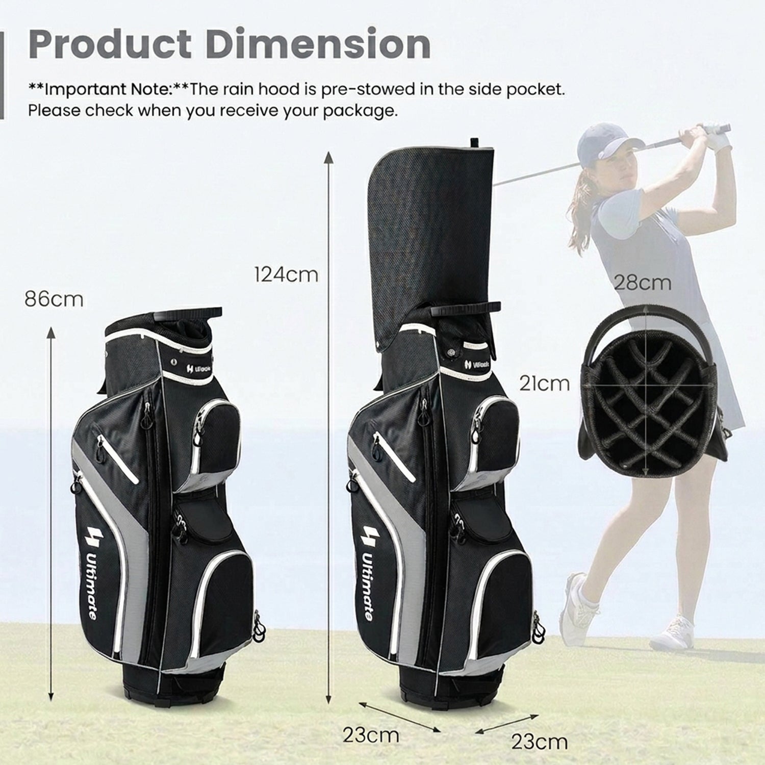 Golf Cart Bag with 14 Way Top Dividers 9 Pockets and Cooler Bag Sports Gear