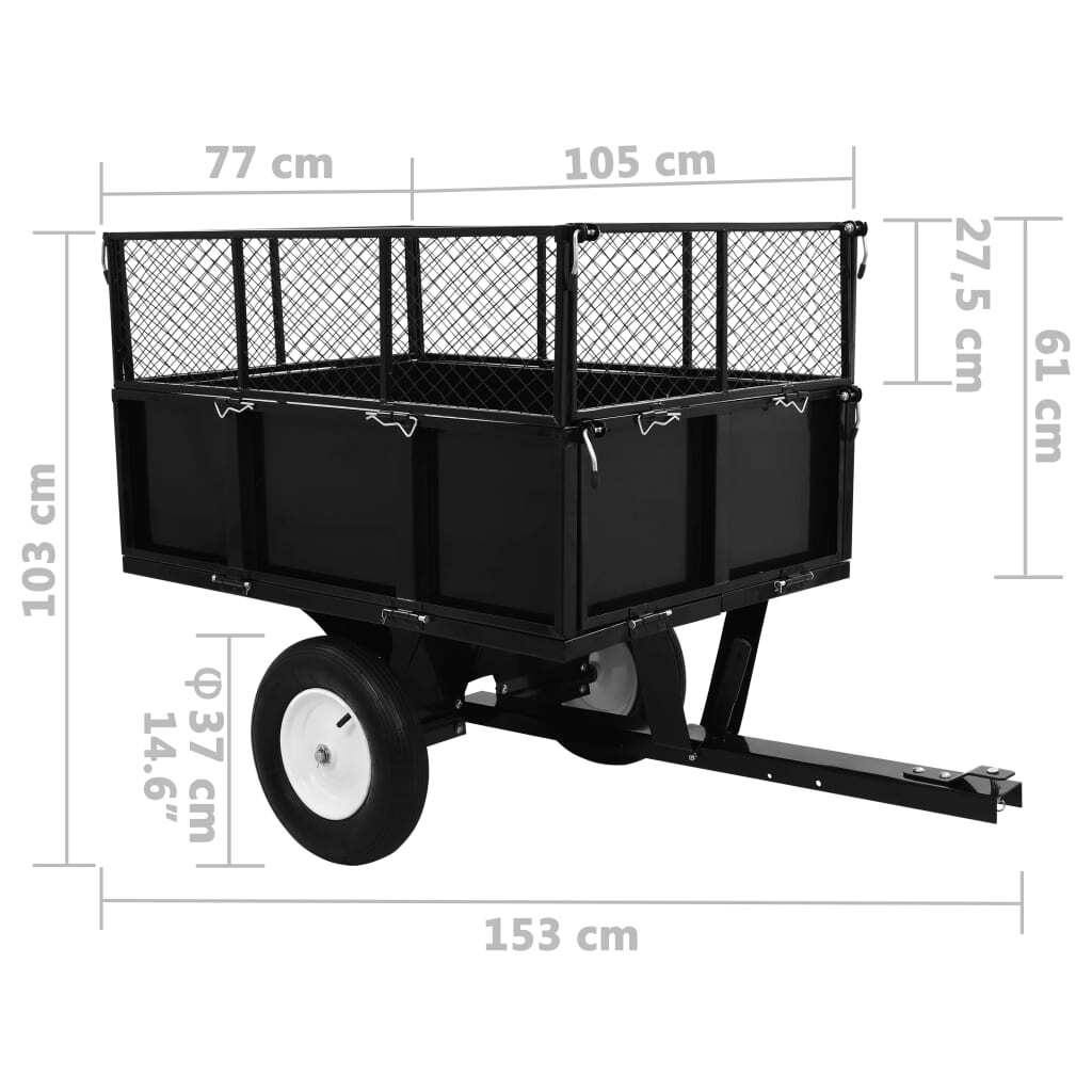Tipping Trailer for Lawn Mower 300kg Load Capacity Garden Cart Tow Behind