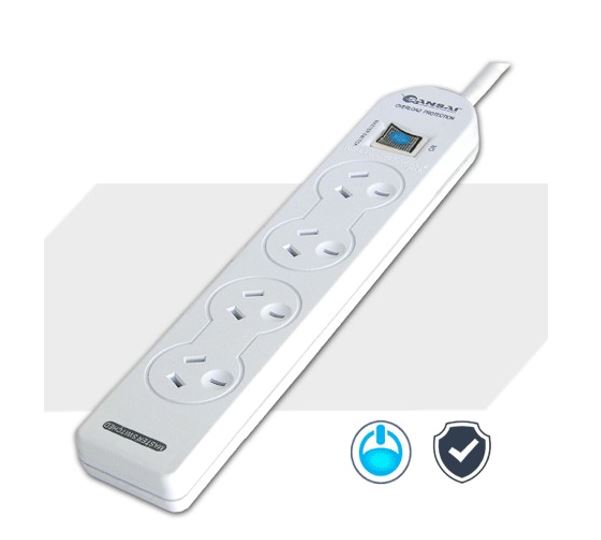Sansai 4 Way Basic Powerboard with Master Switch Overload Protected Reset Button Indicator Light 100CM Lead 240VAC 10A