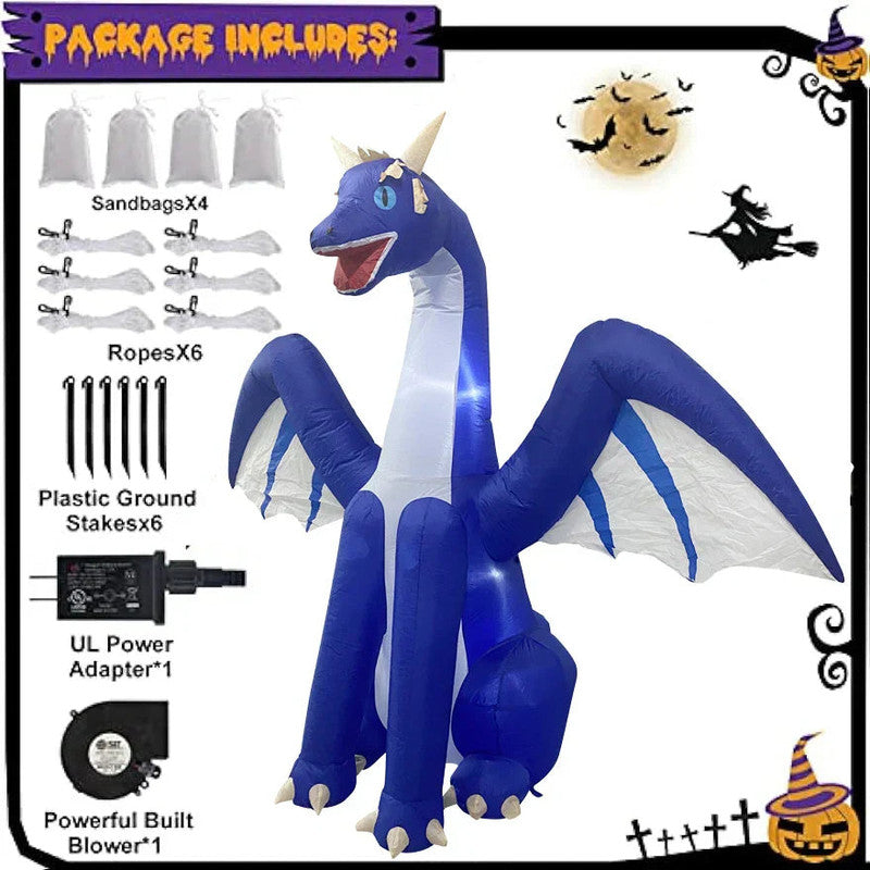 Giant Inflatable Dragon 2.4m LED Light Up Halloween Outdoor Indoor Garden Decor