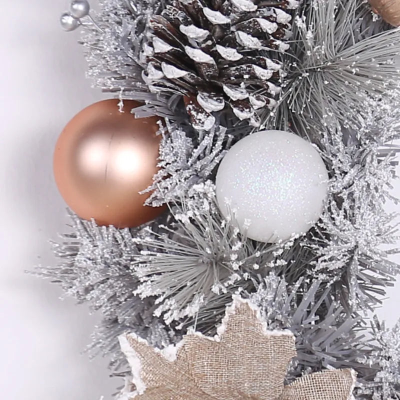 Pine Cone Christmas Wreath 40cm PVC Door Wall Home Decoration Xmas Silver