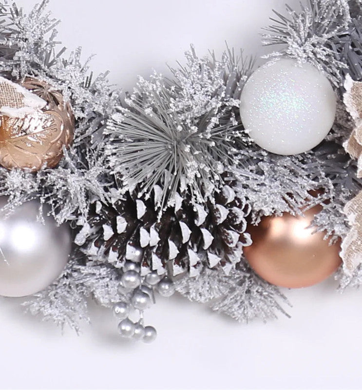 Pine Cone Christmas Wreath 40cm PVC Door Wall Home Decoration Xmas Silver
