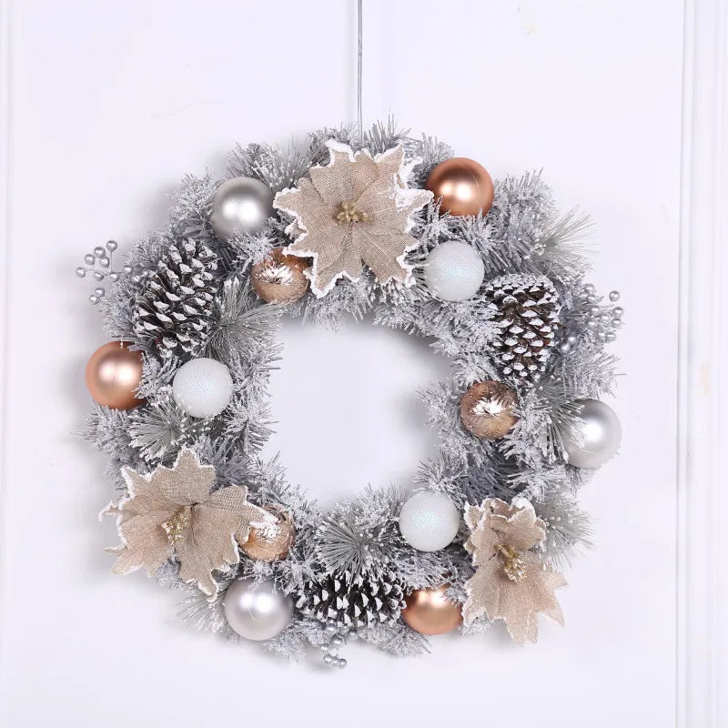 Pine Cone Christmas Wreath 40cm PVC Door Wall Home Decoration Xmas Silver
