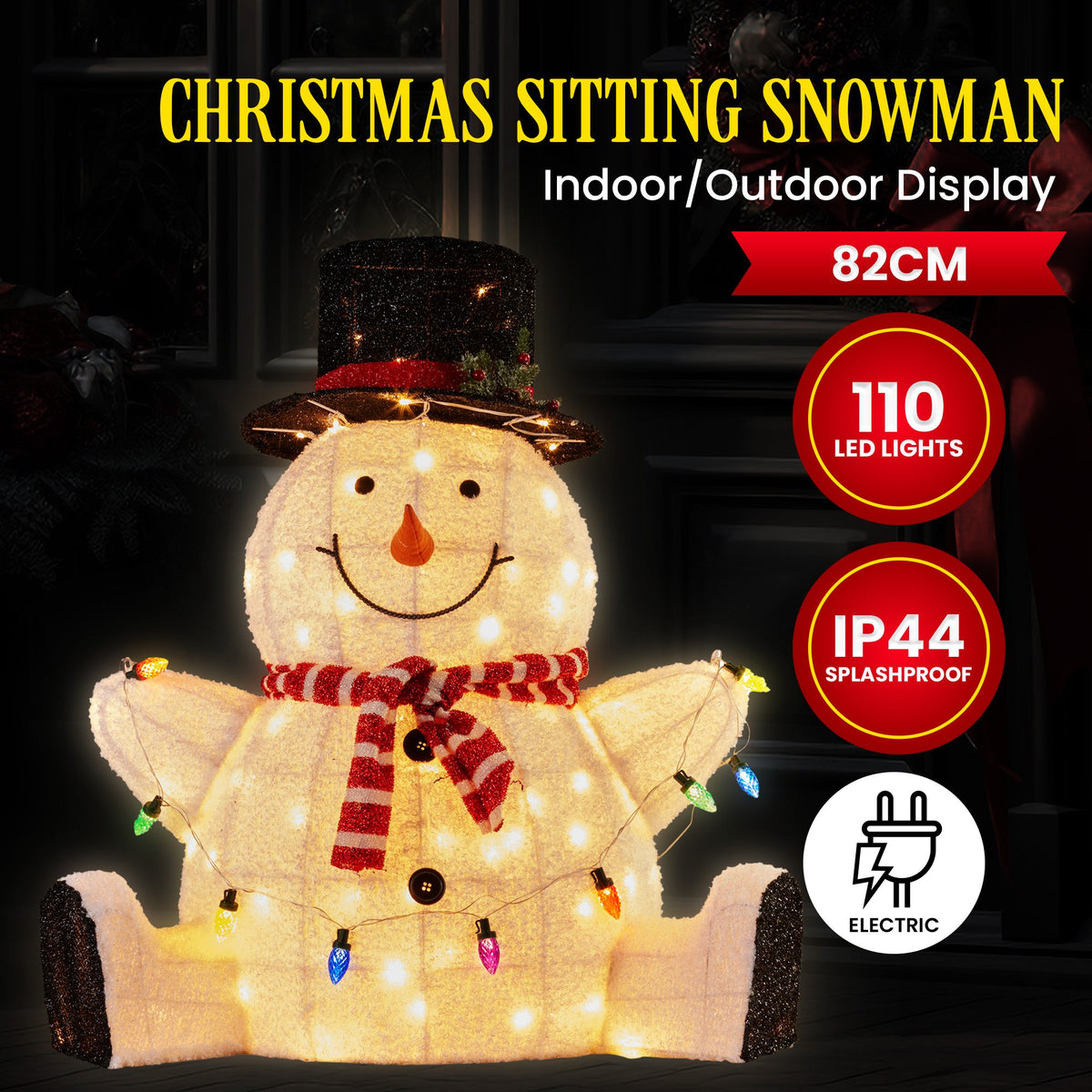 Sitting Snowman Christmas Display 82cm 110 Warm White LED Indoor Outdoor Decor