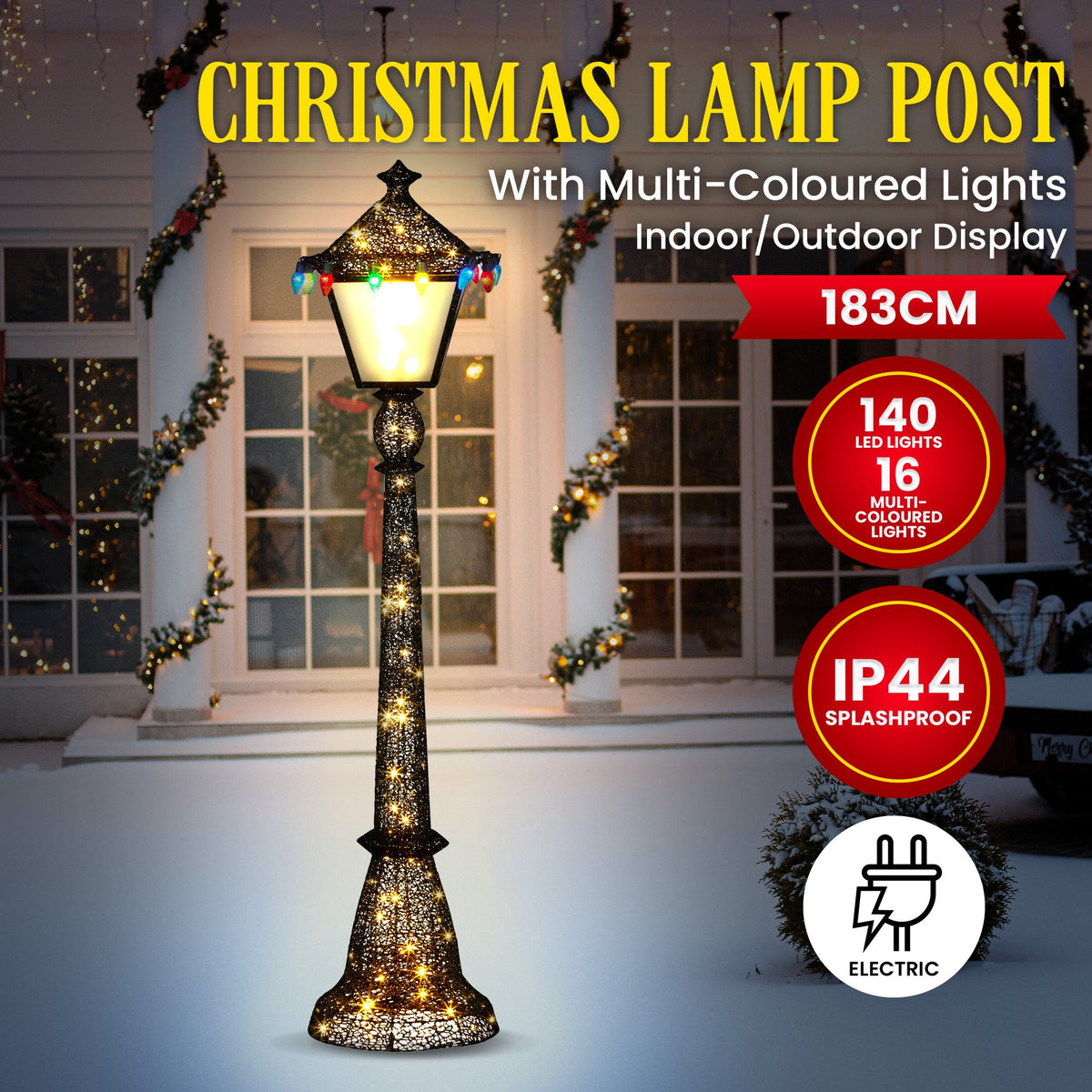 Christmas Lamp Post Display 183cm 140 Warm White LED C9 Lights Indoor Outdoor