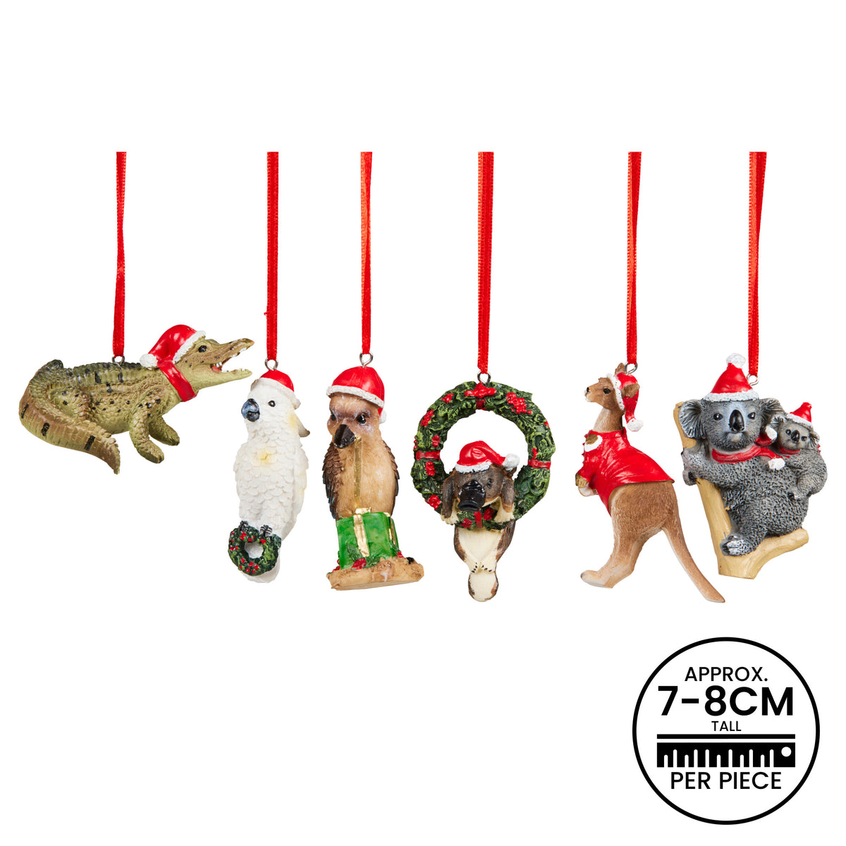 Box of 6 Assorted Aussie Animals Christmas Tree Decorations