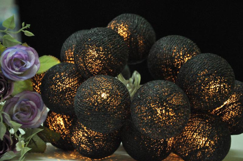 1 Set 20 LED Black 5cm Cotton Ball String Lights Battery