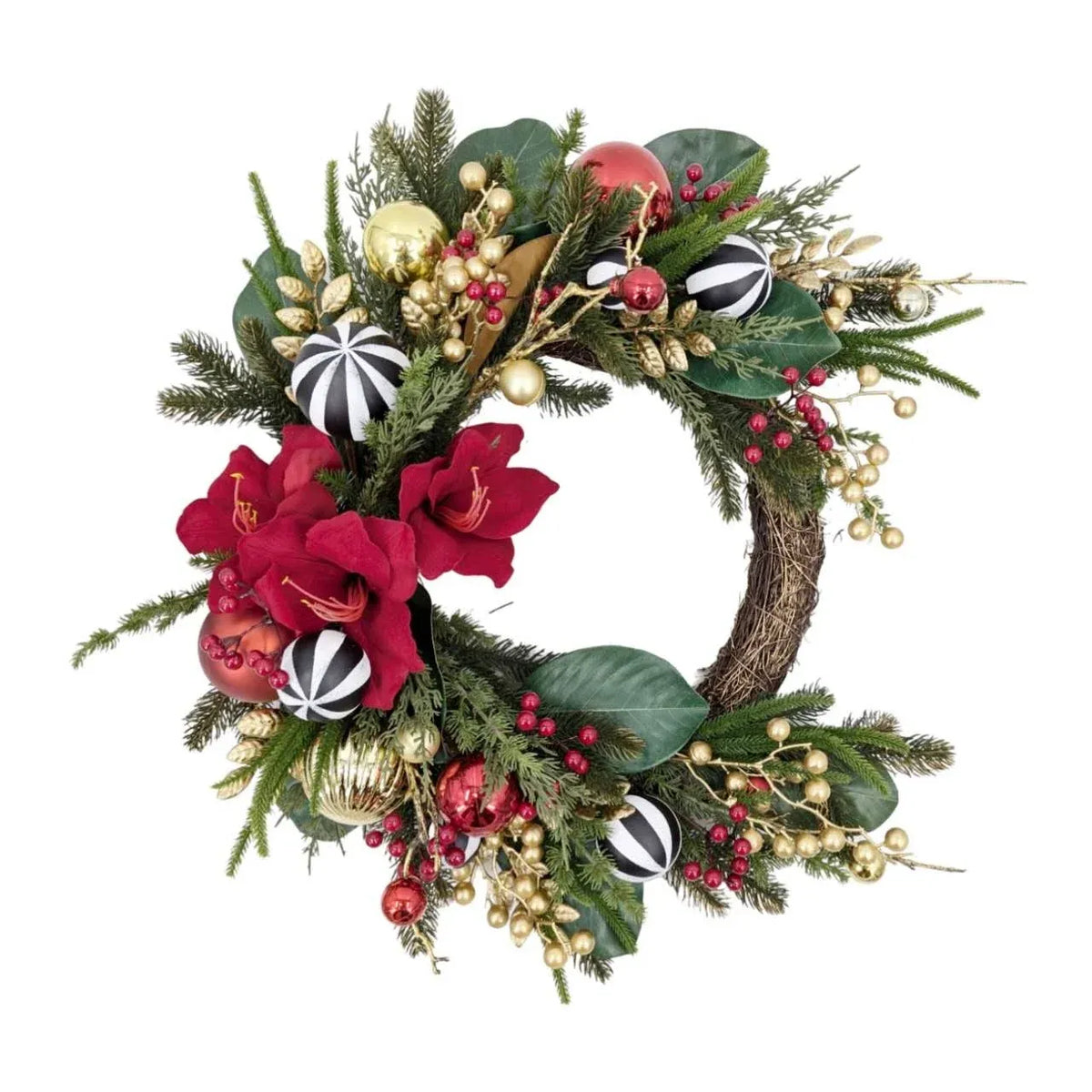 Christmas Amaryllis Glow Wreath Moon Shape Door Wall Decoration 60cm