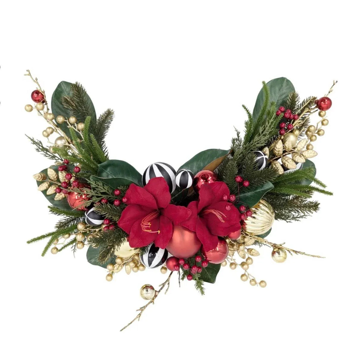 Christmas Amaryllis Glow Half Wreath Door Wall Decoration 60cm