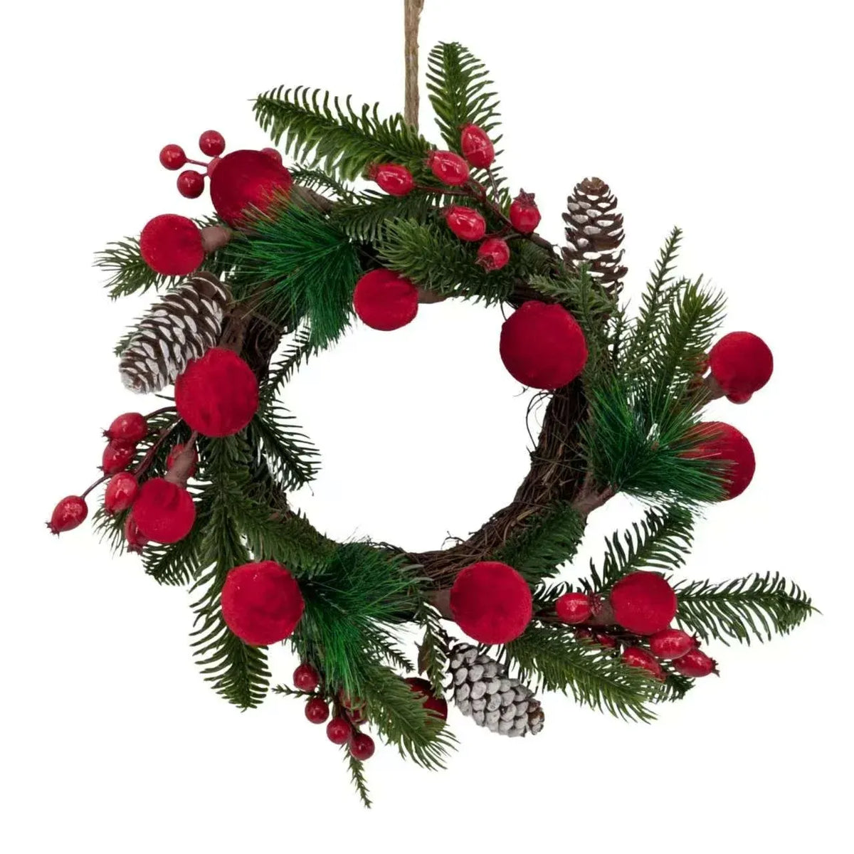 Christmas Red Velvet Bauble Wreath Door Wall Decoration 30cm