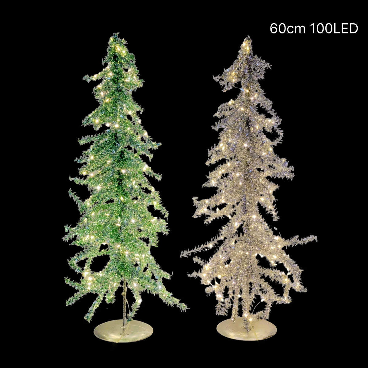 Metallic Tinsel LED Christmas Tree 2 Assorted 100 LED Pack of 6 60cm