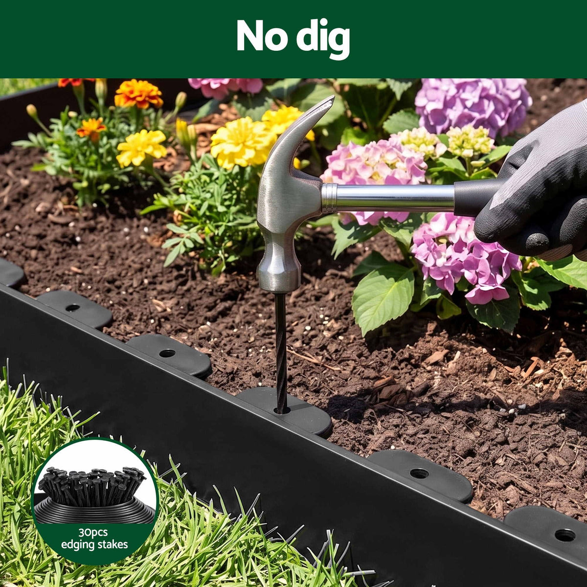 Green Fingers 33ft Garden Edging 30pcs Flexible Plastic Lawn Border Black