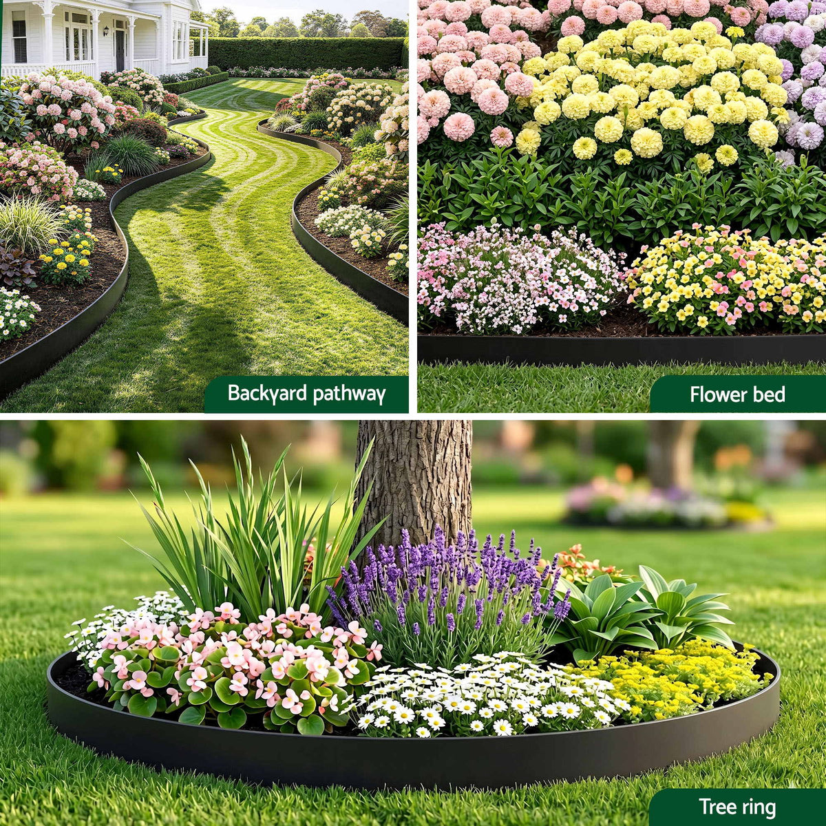 Green Fingers 60ft Garden Edging 30pcs Flexible Plastic Lawn Border Black