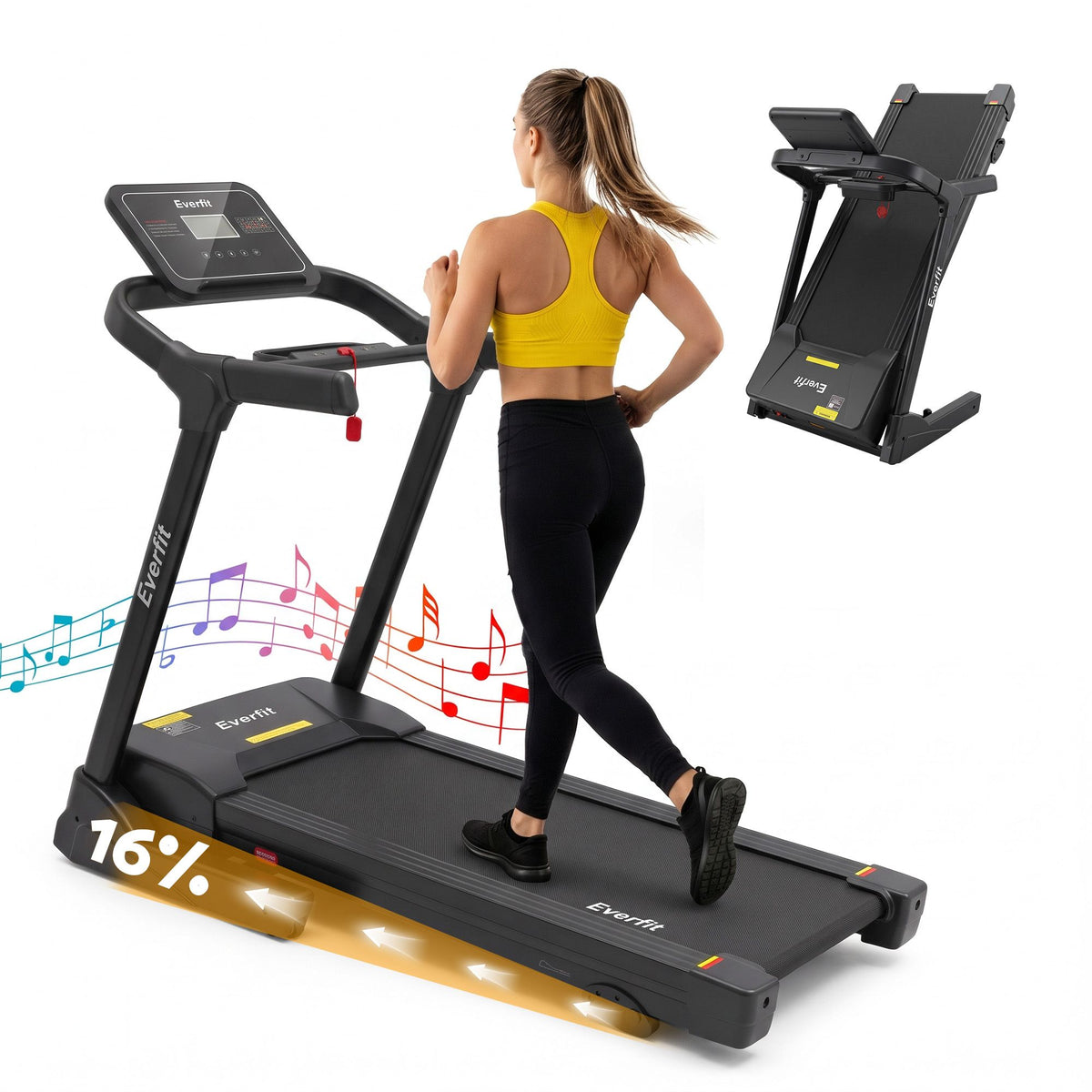 Everfit 3in1 Electric Treadmill with 3-Level Incline for Home Gym Fitness Foldable 460mm Black