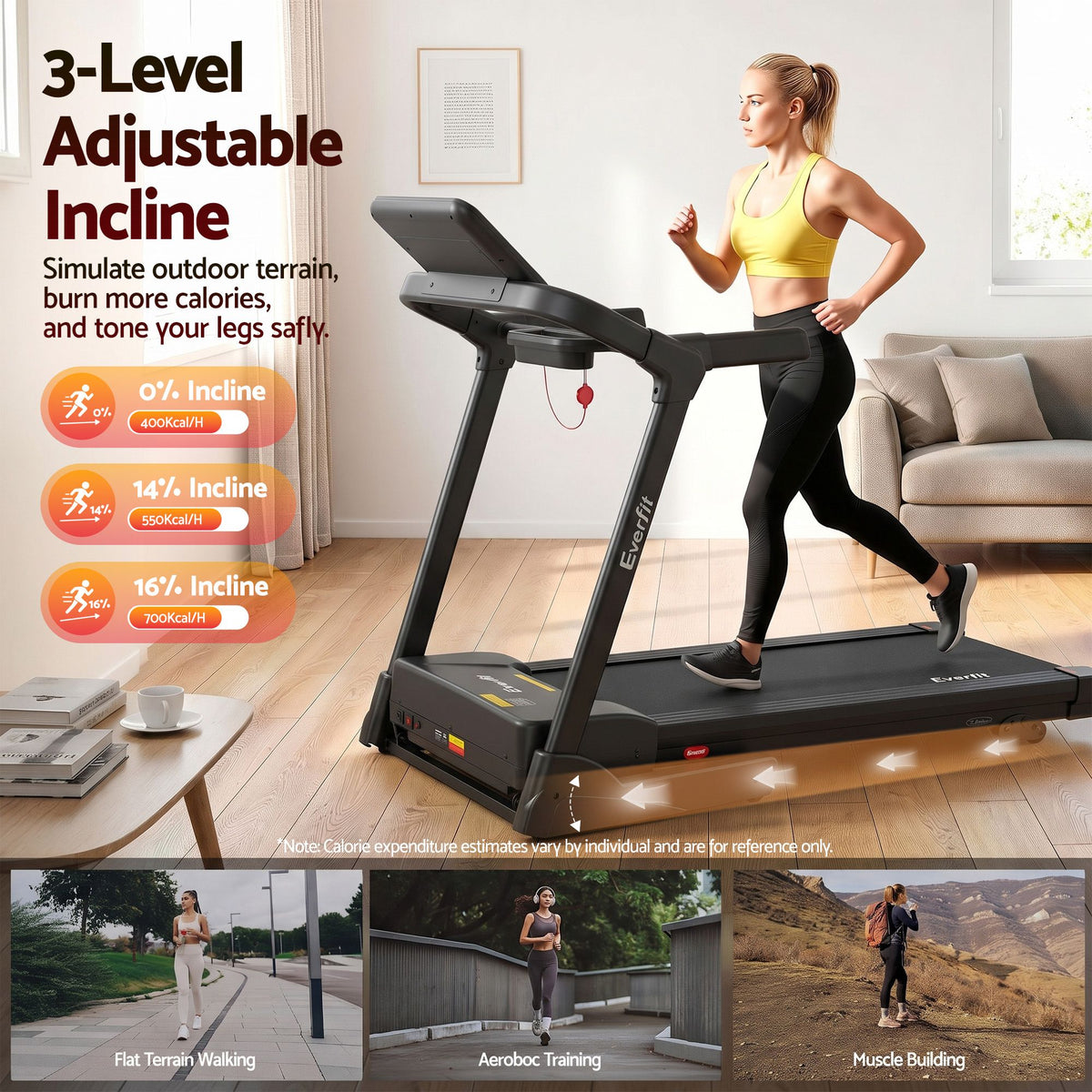 Everfit 3in1 Electric Treadmill with 3-Level Incline for Home Gym Fitness Foldable 460mm Black
