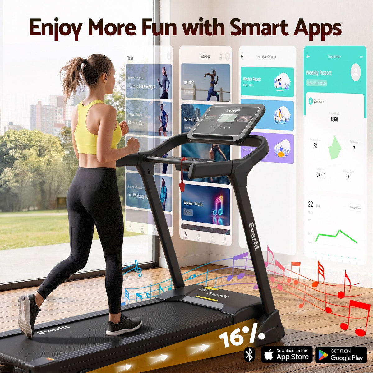 Everfit 3in1 Electric Treadmill with 3-Level Incline for Home Gym Fitness Foldable 460mm Black