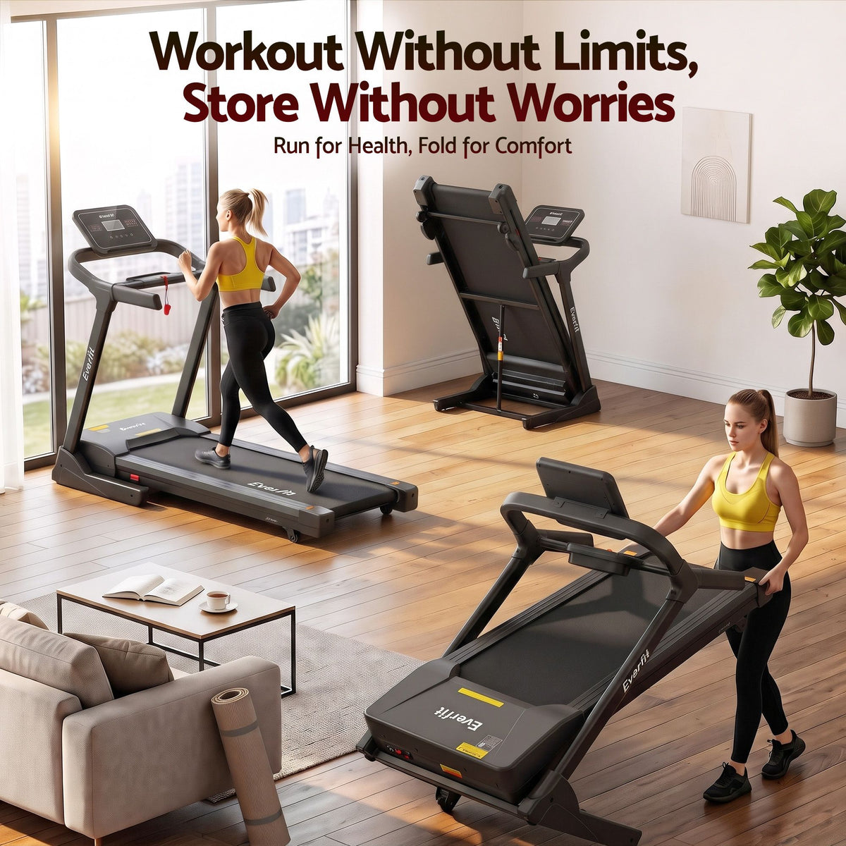 Everfit 3in1 Electric Treadmill with 3-Level Incline for Home Gym Fitness Foldable 460mm Black