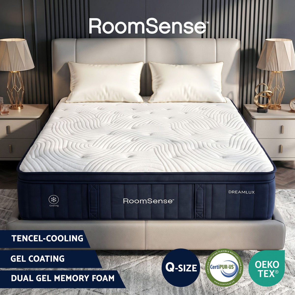 RoomSense Queen Mattress, 34cm Thick Medium Firm Hybrid Mattress for Back Pain Relief