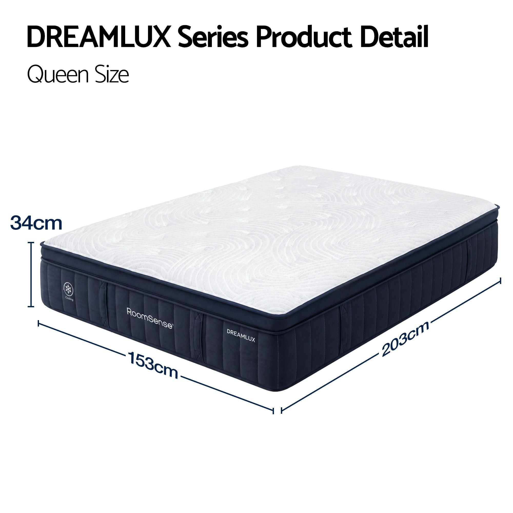 RoomSense Queen Mattress, 34cm Thick Medium Firm Hybrid Mattress for Back Pain Relief