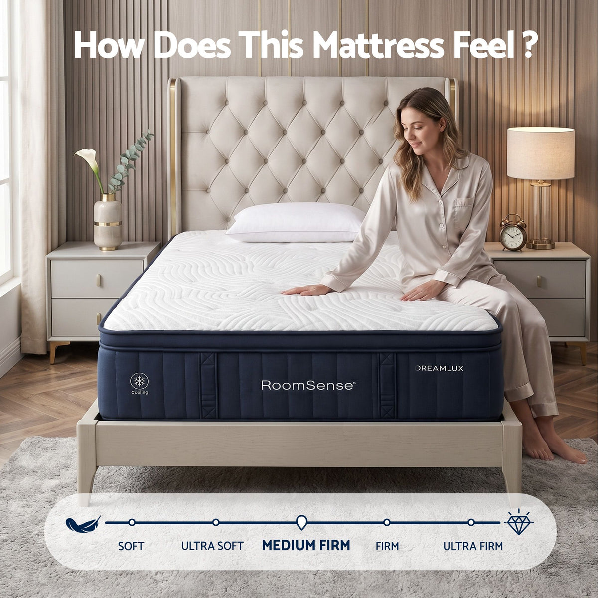 RoomSense Queen Mattress, 34cm Thick Medium Firm Hybrid Mattress for Back Pain Relief