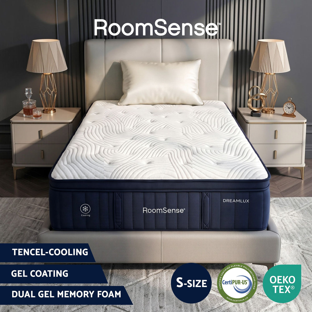 RoomSense Single Mattress, 34cm Thick Medium Firm Hybrid Mattress for Back Pain Relief