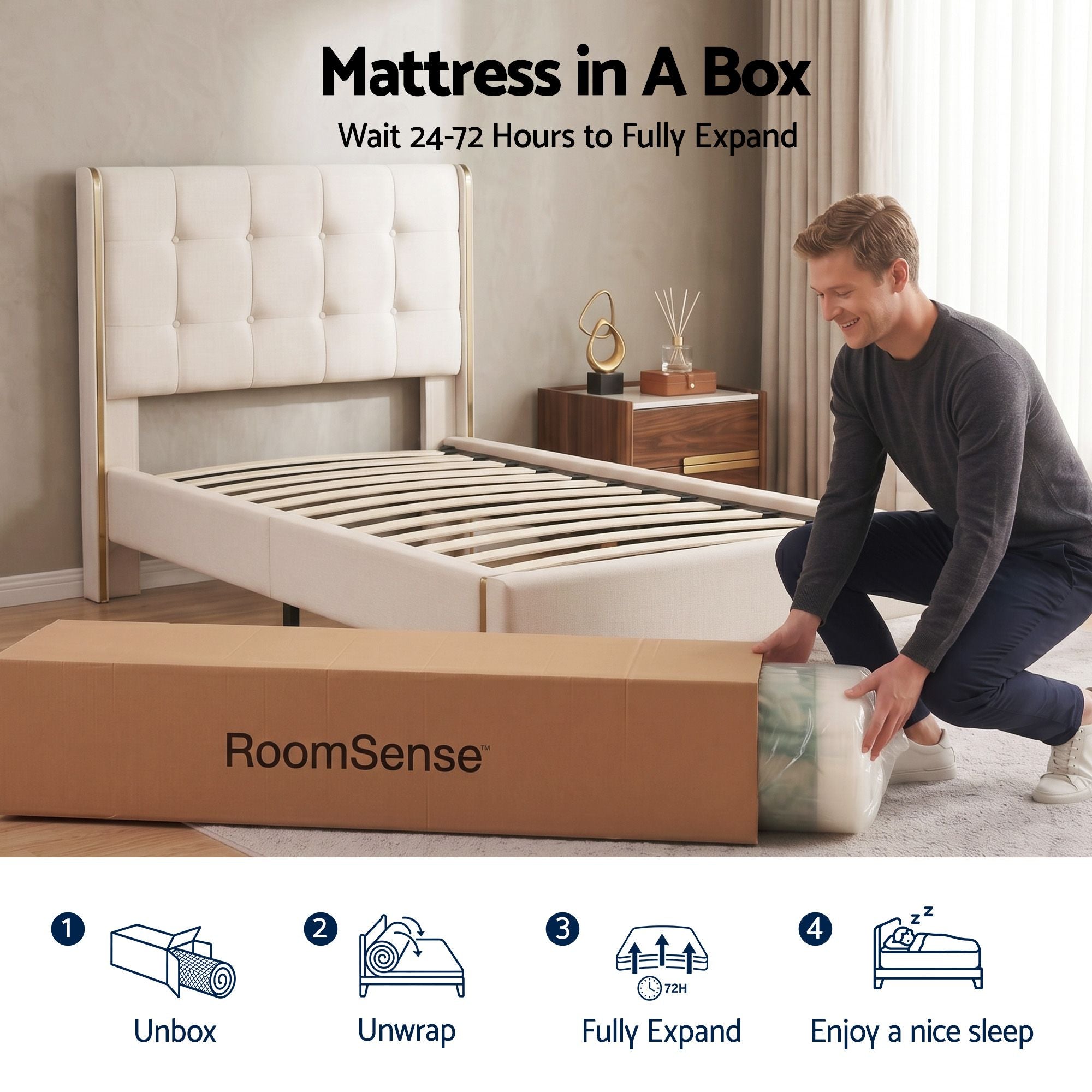 RoomSense Single Mattress, 34cm Thick Medium Firm Hybrid Mattress for Back Pain Relief