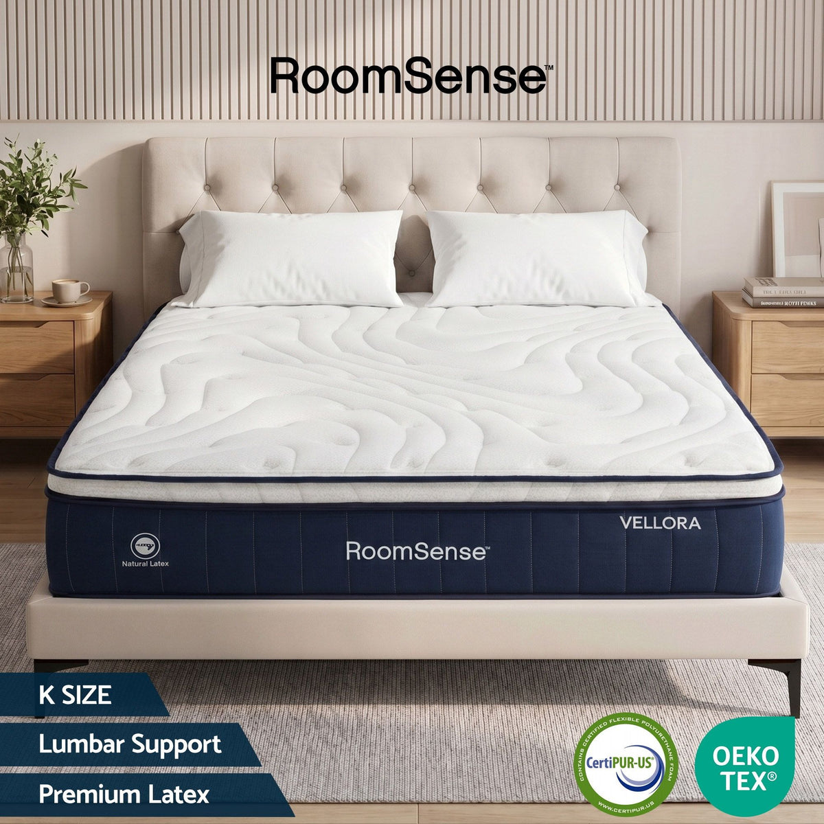 RoomSense King Mattress , 30cm Medium Firm Hybrid Mattress with Latex Lumbar Support for Back Pain Relief