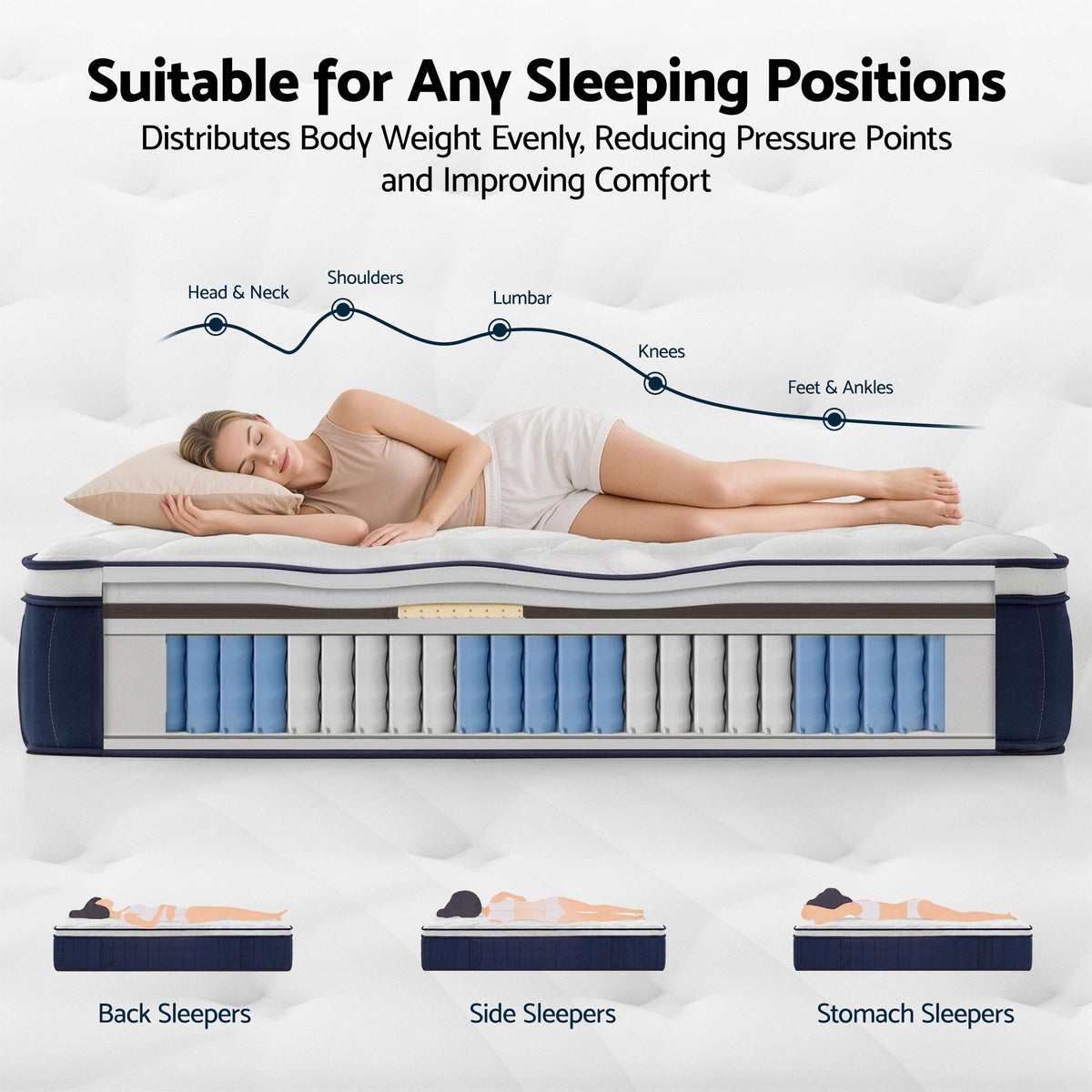 RoomSense King Mattress , 30cm Medium Firm Hybrid Mattress with Latex Lumbar Support for Back Pain Relief