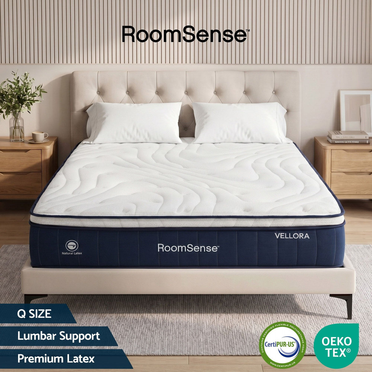 RoomSense Queen Mattress , 30cm Medium Firm Hybrid Mattress with Latex Lumbar Support for Back Pain Relief