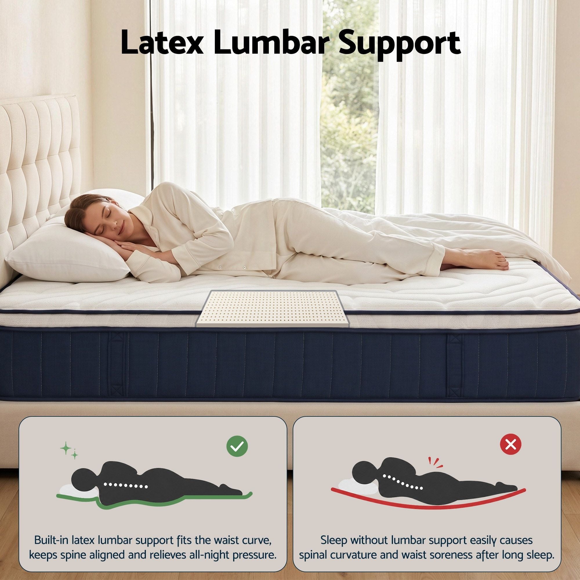 RoomSense Queen Mattress , 30cm Medium Firm Hybrid Mattress with Latex Lumbar Support for Back Pain Relief