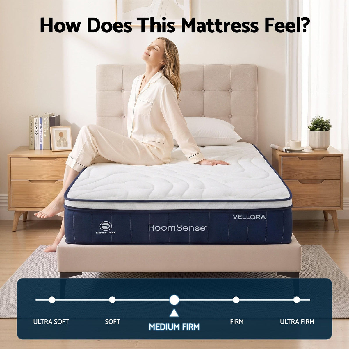 RoomSense Queen Mattress , 30cm Medium Firm Hybrid Mattress with Latex Lumbar Support for Back Pain Relief