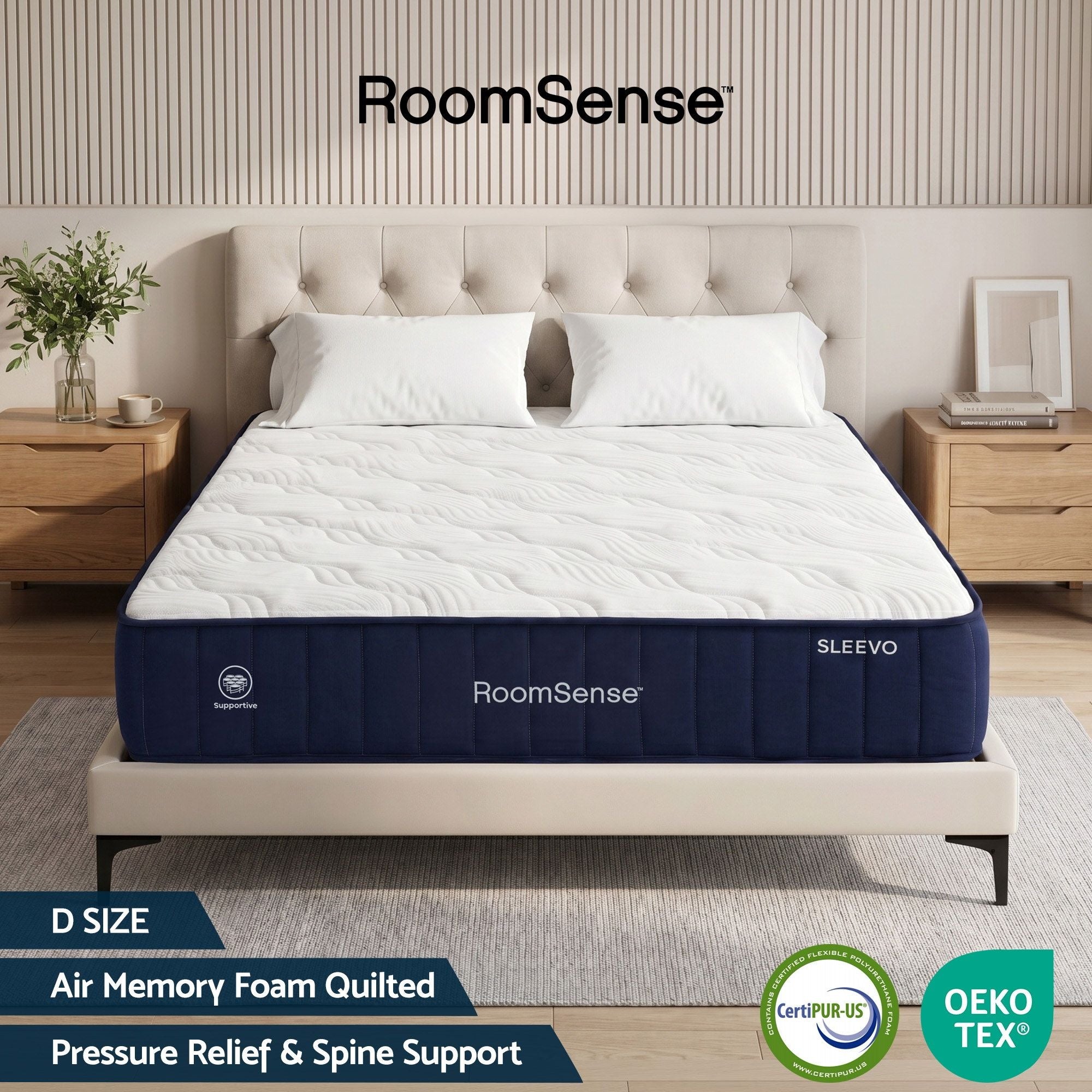 RoomSense Double Mattress, 26cm Orthopedic Firm Mattress for Back Pain Relief, Pocket Spring Hybrid Mattress Double Size