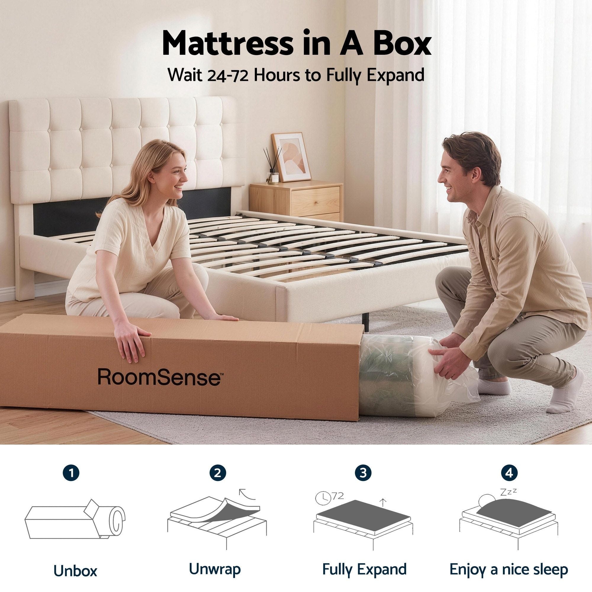 RoomSense Double Mattress, 26cm Orthopedic Firm Mattress for Back Pain Relief, Pocket Spring Hybrid Mattress Double Size