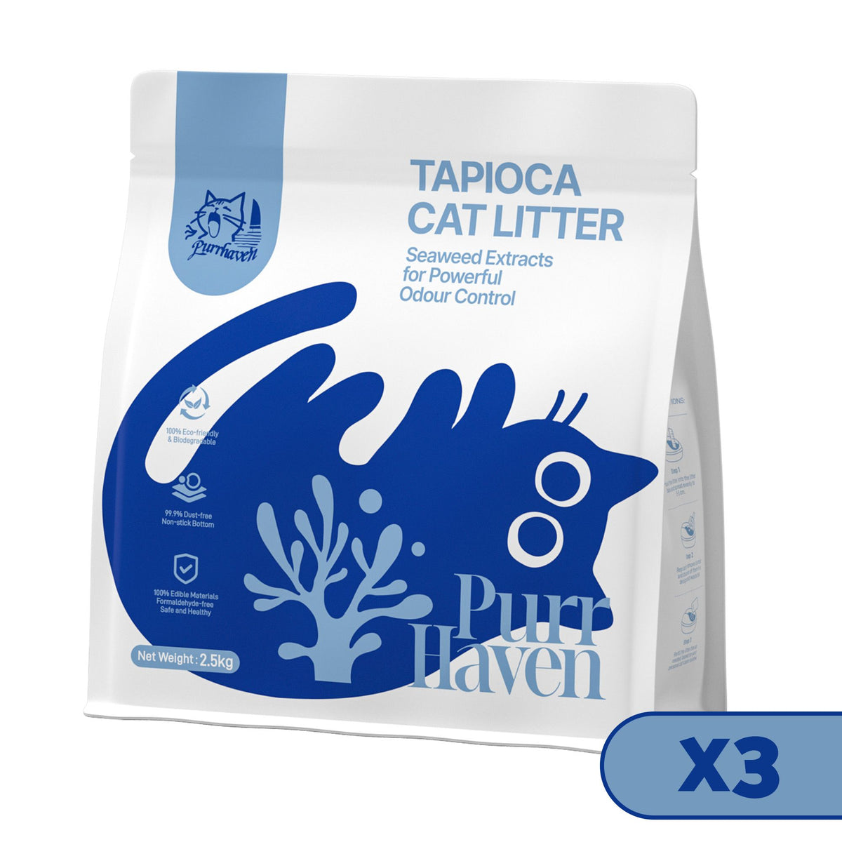 PurrHaven Tapioca Clumping Cat Litter 7.5kg 3 Pack Multi-Cat Dust Free