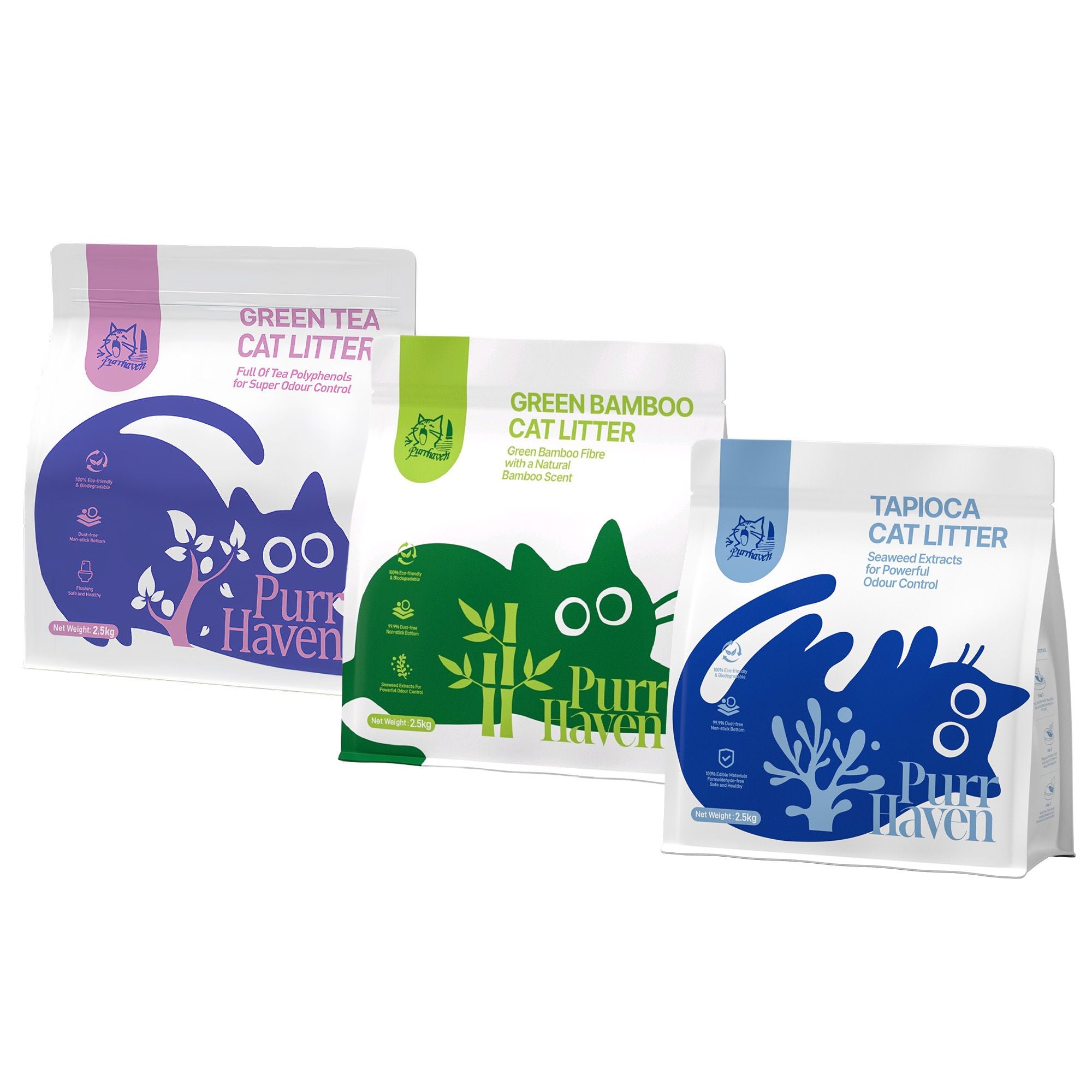 PurrHaven Tapioca Clumping Cat Litter 7.5kg 3 Pack Dust Free Odour Control