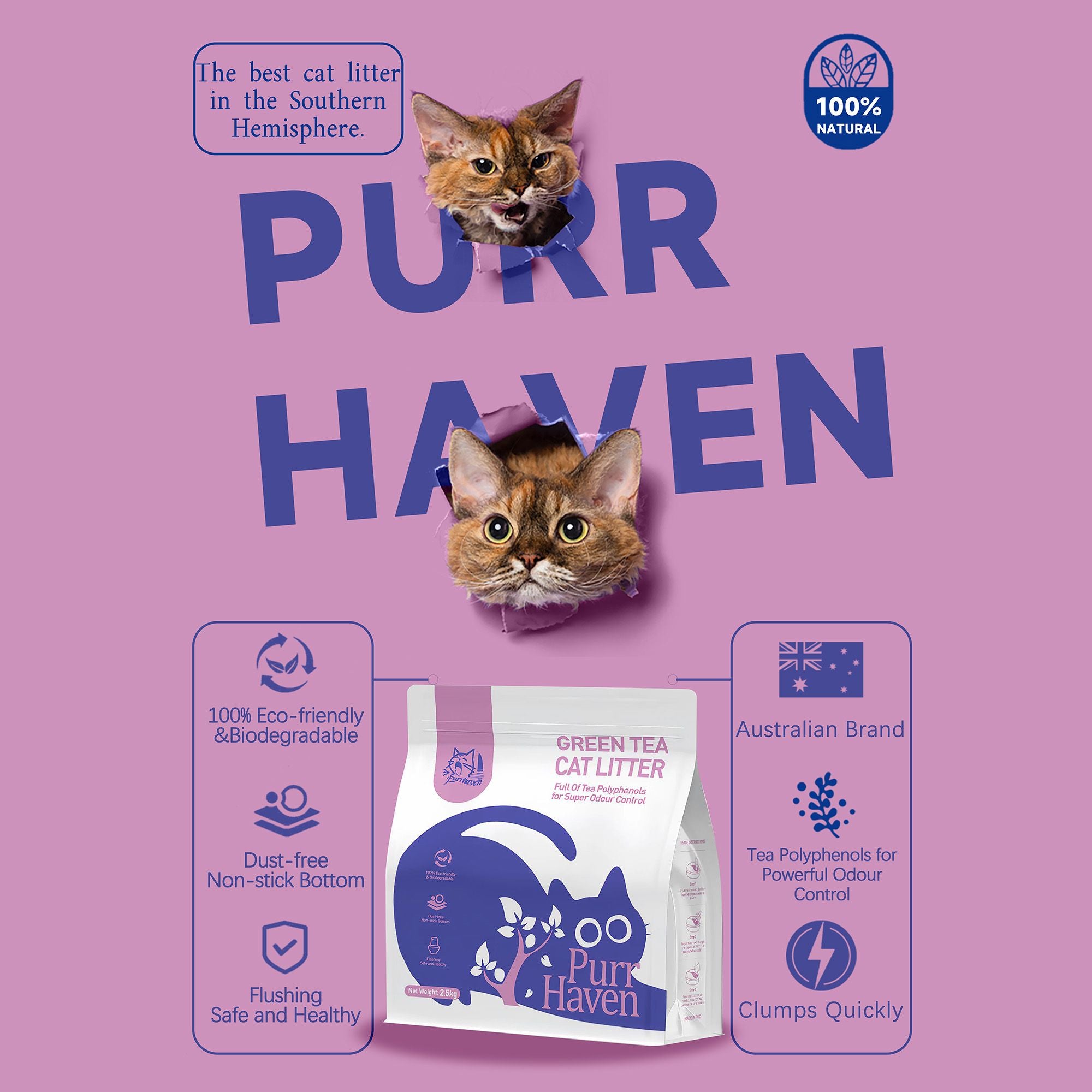 PurrHaven Tapioca Clumping Cat Litter 7.5kg 3 Pack Dust Free Odour Control