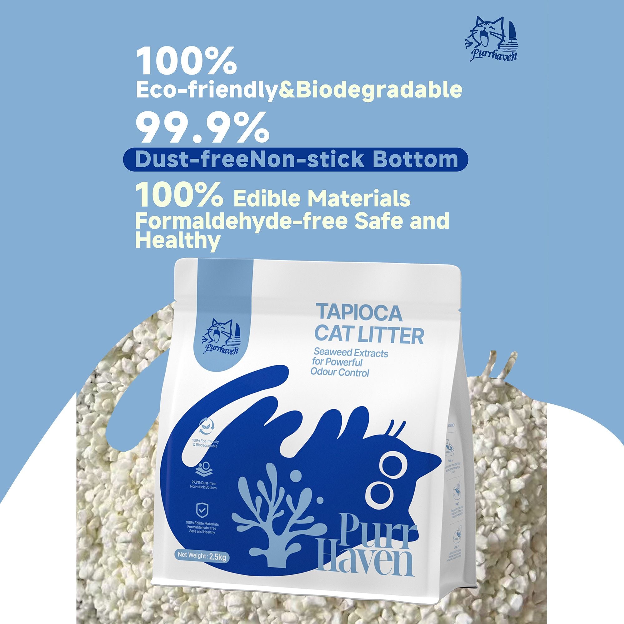 PurrHaven Tapioca Clumping Cat Litter 7.5kg 3 Pack Dust Free Odour Control