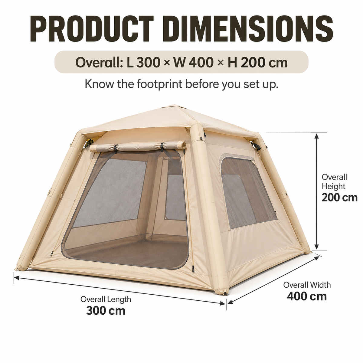 Weisshorn Inflatable Camping Tent Dual Doors Arched Windows 300x400cm