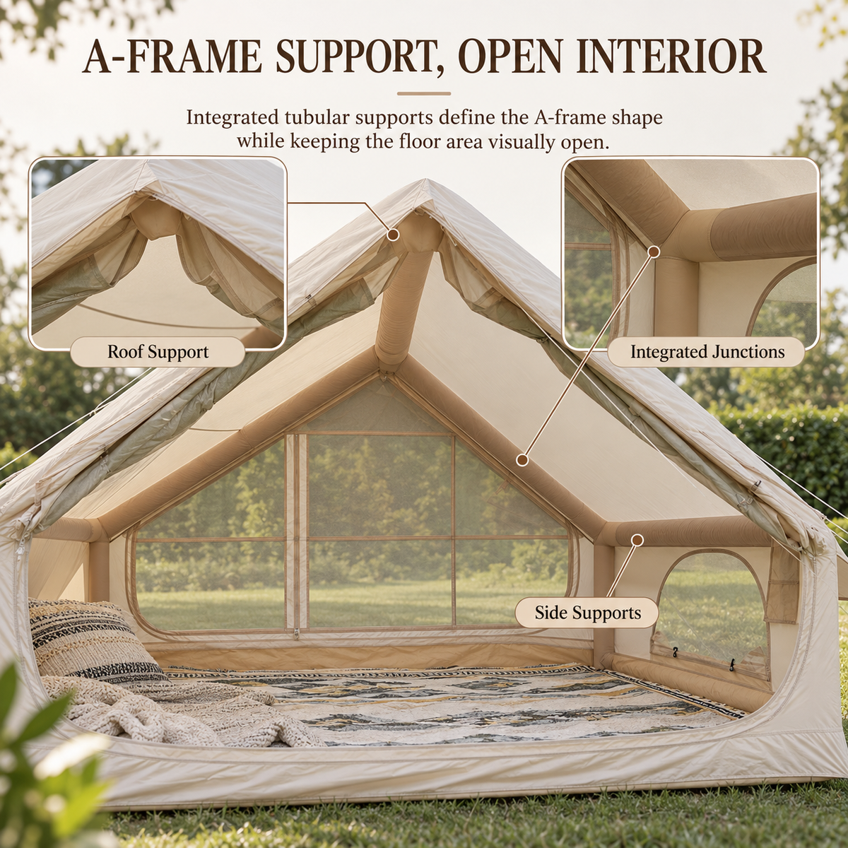 Weisshorn Inflatable A-Frame Camping Tent Large Glamping Beige 300x210cm