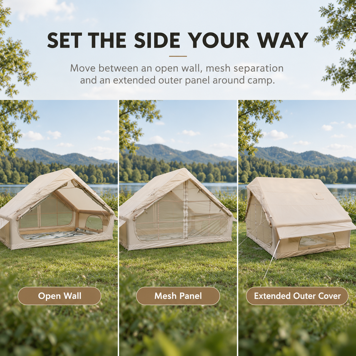 Weisshorn Inflatable A-Frame Camping Tent Large Glamping Beige 300x210cm