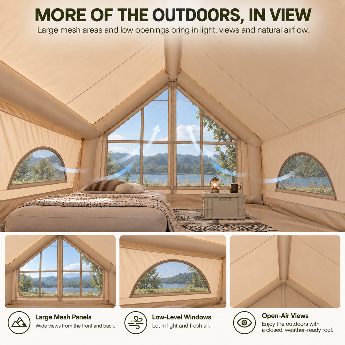 Weisshorn Inflatable A-Frame Camping Tent Large Glamping Beige 300x210cm