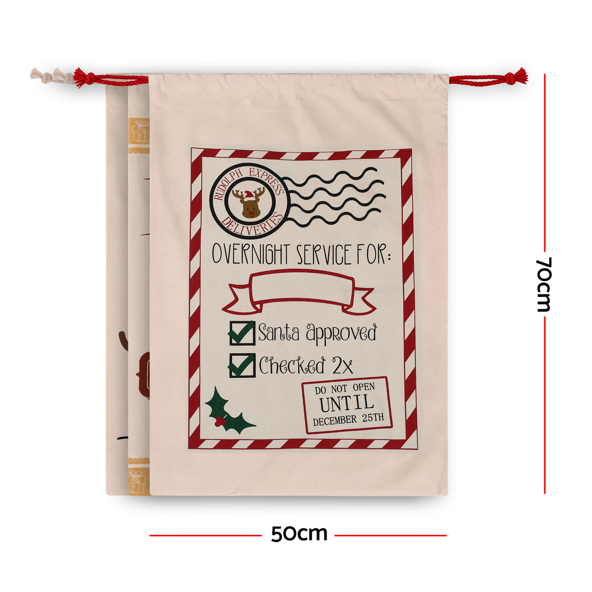 Jingle Jollys 3Pcs Christmas Santa Sacks Canvas Gift Bags Personalised Beige
